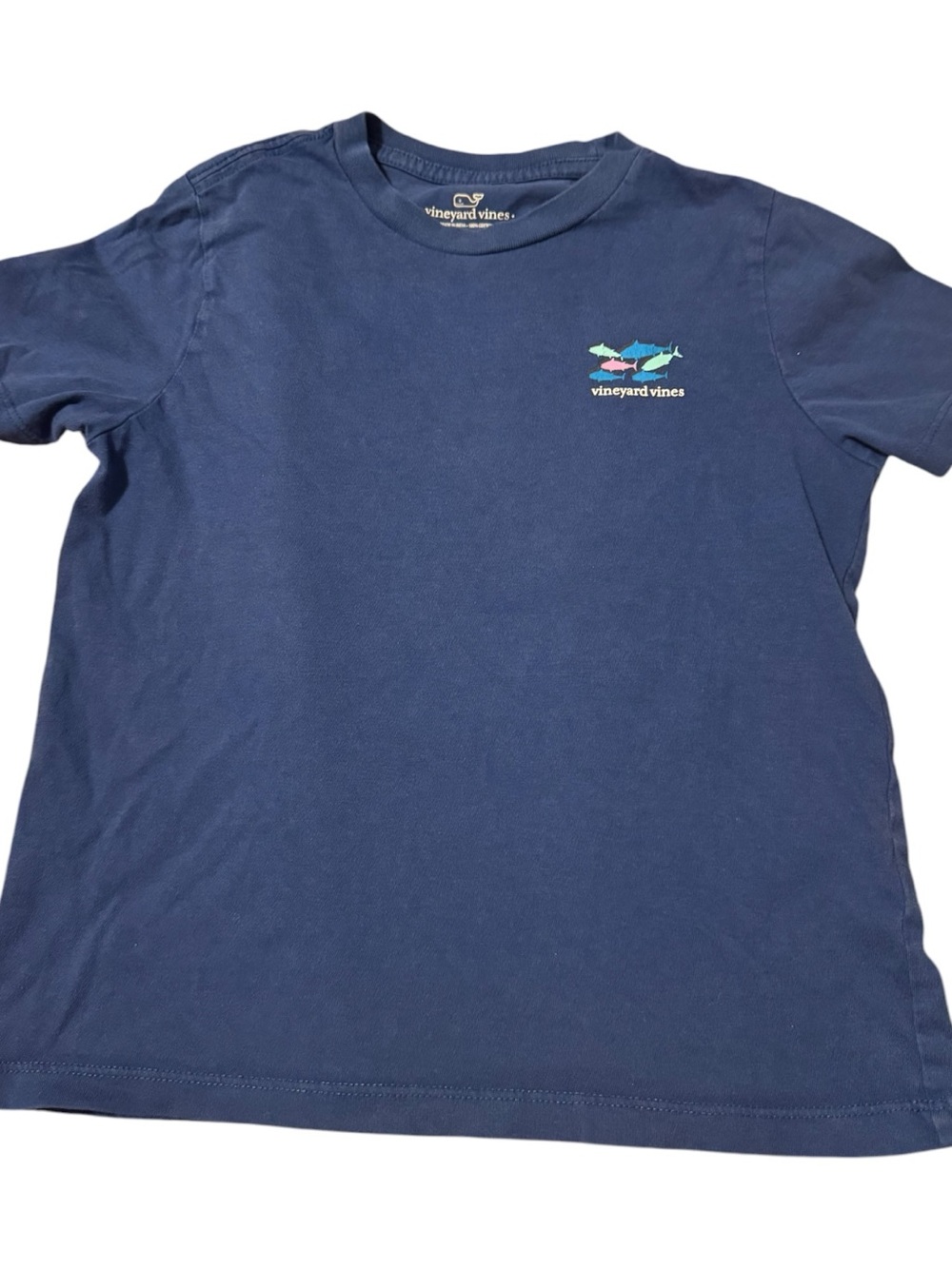 Vineyard Vines Navy Tee with Multicolor Fish Chest Logo